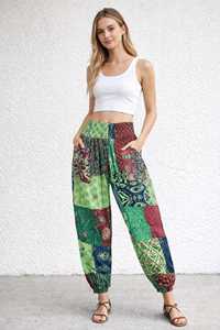 Pantalon Harem d'été en coton patchwork pour femme avec taille haute, cordon de serrage, poches et motif Tie-Dye - Product Image 3