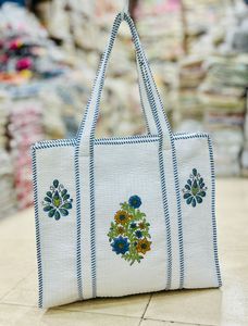 Bolsa de Mano de Algodón Bordada Blanca, Cosida a Mano, para la Playa, Viajes y Uso Diario - Product Image 3