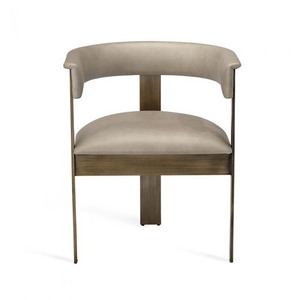 Chaise de salle à manger moderne avec structure en métal et assise en similicuir beige - Product Image 1