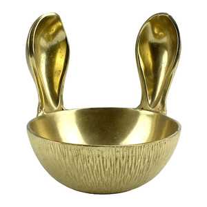 Bol en métal fait main avec des oreilles de lapin, design vintage poli, largeur 25,5 cm, pour la décoration de la maison - Product Image 2