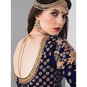 Superbe robe de bal de soirée élégante Lehenga Choli brodée bleu marine - Product Image 3