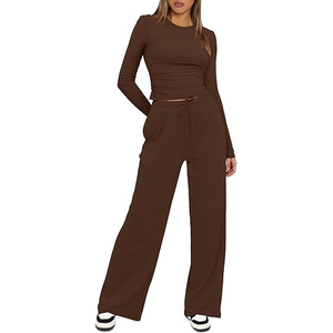 Ensemble de vêtements de détente d'été de bonne qualité, chemises à manches longues ajustées et pantalons amples à jambes larges - Product Image 5