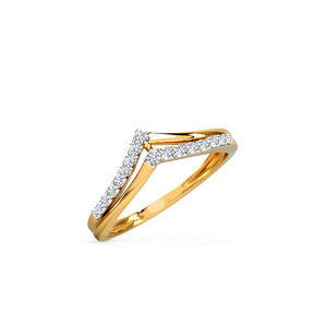 Anillo de boda minimalista curvo en forma de V con diamantes y diseño chevron en oro amarillo de 14K, apilable, regalo de aniversario nupcial para ella. - Product Image 5