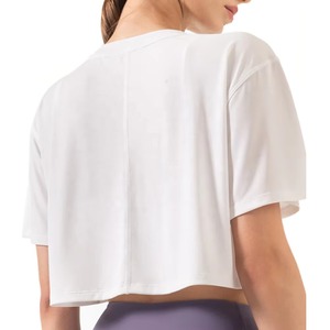 Camiseta Corta Multicolor para Mujer, Cuello Redondo, Manga Corta, Corte Holgado, Color Sólido, Informal, para Verano, 100% Algodón Jersey - Product Image 5