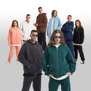 Sweat à capuche zippé unisexe tendance, style vintage, avec logo personnalisé, coupe oversize, 100% coton molletonné, épaules tombantes, décontracté, mode urbaine - Product Image 2