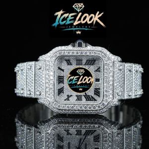 Montre mécanique Ice Look avec cadran carré, chiffres romains en cristal, bracelet, montre-bracelet pour cadeau et mode - Product Image 1