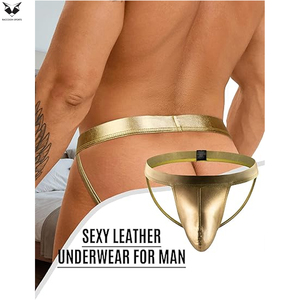 Premium Quality Adjustable Straps Sexy Underwear Gothic <b>Harness</b> Style Golden Color Durable Lightweight Club Wear <b>Leather</b> Jocks - Product Image 3