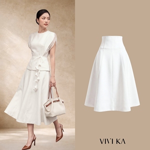 Jupe mi-longue sirène élégante blanche taille haute pour femme, couleur unie, style décontracté et professionnel, toutes saisons, fermeture éclair RYAN - Product Image 1