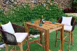 Ensemble de jardin rustique en bois massif, 2 places, hauteur bar, résistant aux intempéries - Product Image 5