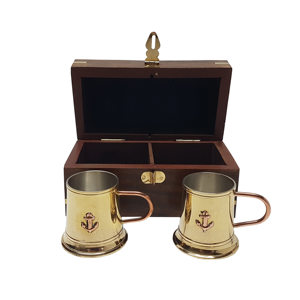 Juego de 2 vasos de chupito de latón y cobre con caja de almacenamiento de madera, estilo vintage, vasos metálicos decorativos para bar, set de regalo - Product Image 6