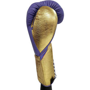 Gants de boxe en cuir OEM personnalisés, gants d'entraînement professionnels, gants de sparring, logo personnalisé, gants de boxe professionnels violet métallisé or - Product Image 4