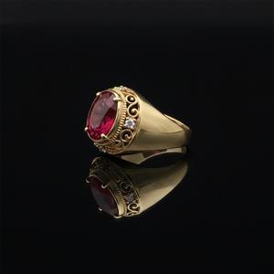 Bague Chevalière Homme Plaqué Or 14K Rubis Taille Ovale Argent 925 Bague de Fiançailles Chrétienne Style Minimaliste Bague Européenne Sertissage Pavé - Product Image 3