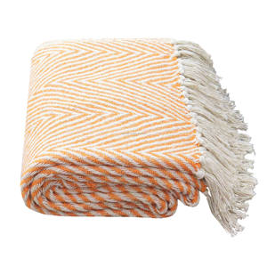 Manta de tiro de cama tejida a mano patrón de herringbon azul algodón con flecos para uso decorativo manta de tiro tejida al por mayor - Product Image 6