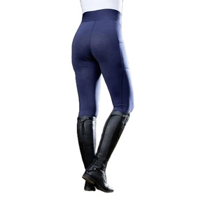 Equestrian Riding Leggings High Waist Dark Blue Spandex With Silicone Grip For Horseback Riding - Product Image 1