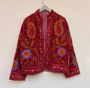 Wholesale Suzani Embroidered Velvet <b>Jacket</b> Handmade Floral Ethnic Bohemian Festival Coat for Women - Product Image 1