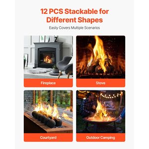 Bolas de fuego de cerámica reutilizables, 12 Uds., piedras de fuego redondas de 4 pulgadas, rocas de lava para chimeneas, juego de accesorios - Product Image 6