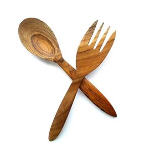 Pinzas para ensalada, utensilios de servir de madera de acacia de 10.2 pulgadas, juego de utensilios para servir, tenedor y cuchara para ensalada con mango largo - Product Image 1