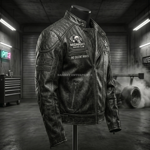 Chaqueta de Cuero Genuino Personalizada para Mujer, Estilo Motero, con Estampado Gráfico Midnight Racing Club, Rebel Holiday Division, Proveedor de Ropa Exterior Punk, ODM OEM - Product Image 3