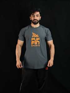 PUFFIN SPORTS T-shirt à manches courtes pour homme, coupe classique, col rond, imprimé lettres, style sportif, séchage rapide, personnalisable OEM ODM - Product Image 1