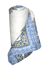 Lote al por mayor de mantas reversibles con estampado floral a mano, borde a rayas verde y azul, para todas las estaciones, 100% algodón, estilo tradicional Silkgram - Product Image 4