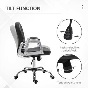 Sedia da Ufficio Girevole Regolabile con Schienale Trapuntato, Comoda Poltrona Direzionale con Ruote, Nera, Realizzata in Legno e Nylon - Product Image 5