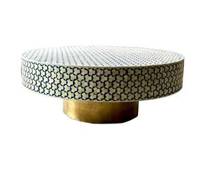Table basse en os incrusté, design moderne, forme ronde, fabrication artisanale, table centrale décorative, meubles en os incrusté, décoration de salon - Product Image 1