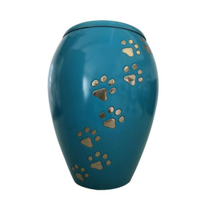 Urne funéraire vintage pour petits animaux de compagnie, en laiton bleu de qualité supérieure, avec accents en étain en forme de patte, pour cendres, à prix abordable. - Product Image 2