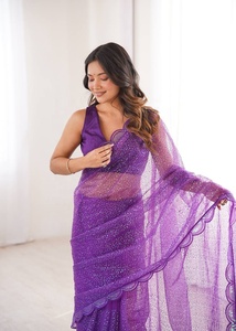 Beautiful <b>Purple</b> Color Embroidered <b>Saree</b> For Indian Pakistani Wedding Wear For Women From Samp Corporation - Product Image 5