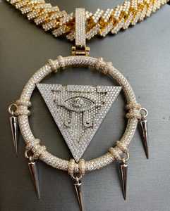 Pendentif Œil qui voit tout en or 18 carats serti de moissanite avec breloques à pointes, bijoux unisexe à thème géométrique Hip Hop - Product Image 6