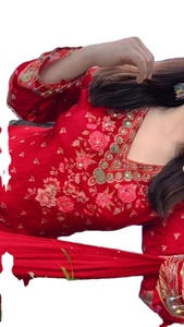 ชุดคุर्ติผ้าเรยอนจอร์เจตต์เนื้อหนาแบบดั้งเดิม ปักลายชินอน พร้อมผ้าคลุมไหล่ ชุดแต่งงานแบบดั้งเดิม สีแดง ตัดเย็บสำเร็จ - Product Image 6