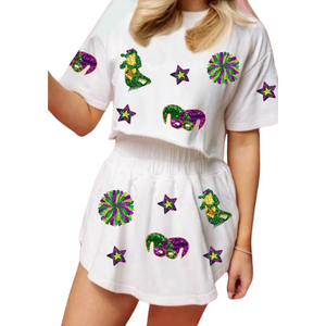 Vente en gros 2025 Ensemble jupe de créateur pour Mardi Gras Festival Offre Spéciale 100% coton, ensembles de jupes à paillettes personnalisées pour femmes et filles - Product Image 1