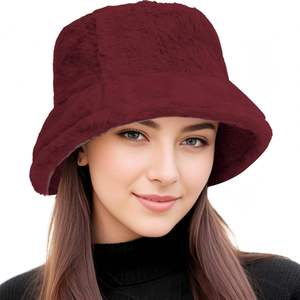 SIDDIQUI HOSINEX New 2024 Women Adult Faux Fur Solid <b>Laminated</b> Casual Plush Seamless Washed Ripped Bucket Hat Winter Warm Bow - Product Image 4