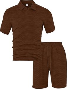 <b>Men</b> Black Knitted Polo Shirt and <b>Shorts</b> Set Geometric <b>Pattern</b> Casual Summer Outfit Breathable Two Piece Clothing - Product Image 6