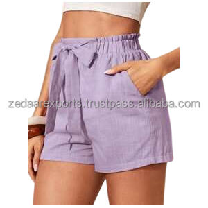 Pantalones cortos informales de lino para mujer para verano, holgados, con bolsillos, transpirables y tejidos para uso diario, fáciles de usar - Product Image 2