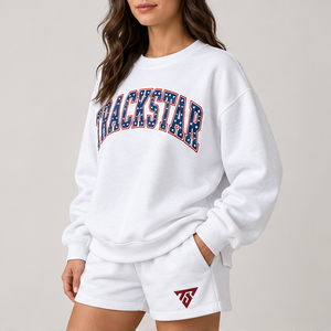 Ensemble short 2 pièces décontracté et sportif personnalisé pour femme, blanc à pois avec lettres, col rond - Product Image 3