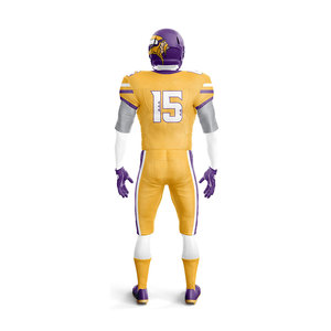 Uniforme de Fútbol Americano Personalizado al por Mayor – Conjunto de Jersey y Pantalones Amarillo y Morado con Bordado Tackle Twill, Ropa Deportiva para Equipos Juveniles y Adultos - Product Image 3