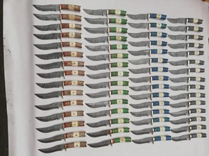 Custom Handmade industrial Grade Skinner <b>Knives</b> in Damascus Steel in Lot Wood+<b>Bone</b> <b>Handle</b> 9in Overall Length with Leather Sheath - Product Image 1