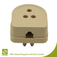 Adaptateur de téléphone et de télécopieur italien, prise RJ11, matériau ABS, couleur ivoire, certifié ROHS, équipement de télécommunication IT06, sac PE