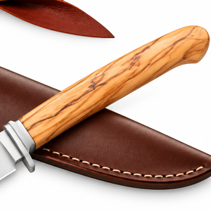 Cuchillos de Caza con Mango de Madera Natural Color Marrón Claro, Hoja Fija Plateada y Funda de Cuero Marrón para Camping, Senderismo y Uso en el Campo - Product Image 6