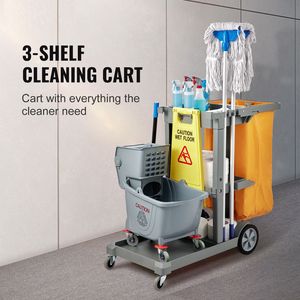 Carrello per Pulizie Professionale a 3 Ripiani, Capacità 90 Kg, Sacca in PVC da 95 Litri, 119x51 cm, per Servizi di Pulizia Alberghiera - Product Image 2