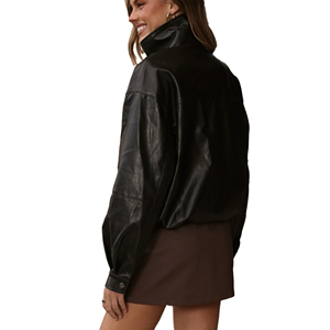 Women Black Genuine Leather <b>Jacket</b> Ladies Slim Fit <b>Biker</b> Moto Style Zip-Up Customized Logo Factory Price Wholesale OEM - Product Image 3
