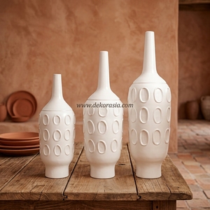 Vase de sol Motivo Largo S blanc mat en terre cuite gaufrée, pot en terre cuite artisanal, urne décorative en céramique, vente en gros - Product Image 2