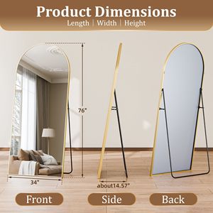 Specchio a Figura Intera con Cornice ad Arco 193 x 86 cm, Telaio in Metallo Dorato, Vetro Infrangibile, Design Moderno Autoportante - Product Image 2