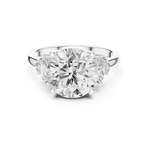 Bague de fiançailles en diamant de laboratoire rond de 3,5 carats, or massif 18 carats, certifiée IGI, trois pierres marquise VVS E-F - Product Image 3
