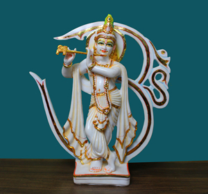 Nirmala Handicrafts - Estatua de Om Krishna Hecha a Mano con Resina y Polvo de Mármol |   Ídolo Tradicional de Lord Krishna Tocando la Flauta - Product Image 6