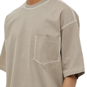 T-shirt à manches courtes pour homme, col rond, 100% coton jersey, couleur unie, bordure contrastée, coupe décontractée - Product Image 6