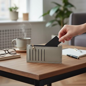 Pochette élégante beige en PU Elion avec logo, pour usage quotidien, fermeture éclair et bouton, 8 pouces, toutes saisons - Product Image 4