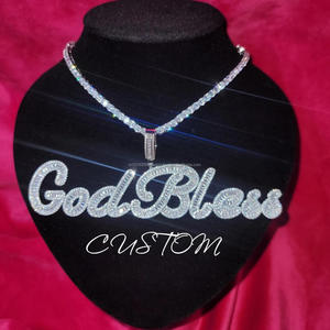 Collier pendentif de luxe « God Bless » avec chaîne tennis en moissanite, bijoux hip-hop, cadeau - Product Image 1