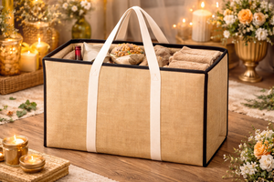 Sac de rangement en jute naturel durable avec fermeture éclair, grande capacité, organisateur écologique avec poignées en coton - Product Image 3