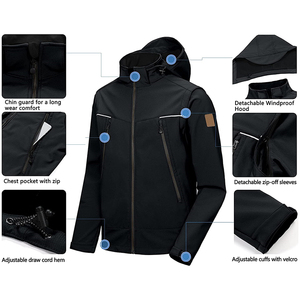Chaqueta con Capucha Negra Cortavientos para Hombre y Mujer, Manga Larga, Poliéster, Ropa de Invierno, Logotipo en la Manga Izquierda - Product Image 5